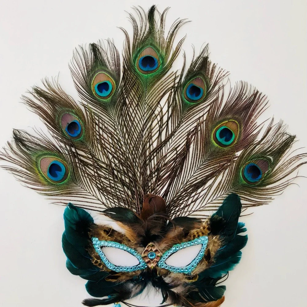eye mask Mardi Gras Glittering feathered carnival Artisan embellished costume OS
